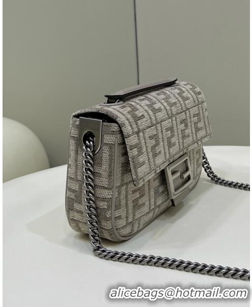 Famous Brand Fendi Baguette Chain Midi Bag in FF Fabric 8533B2 Grey 2022