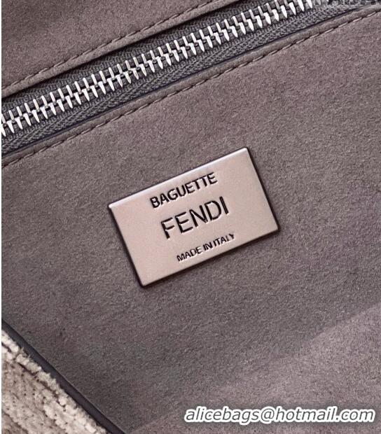 Famous Brand Fendi Baguette Chain Midi Bag in FF Fabric 8533B2 Grey 2022