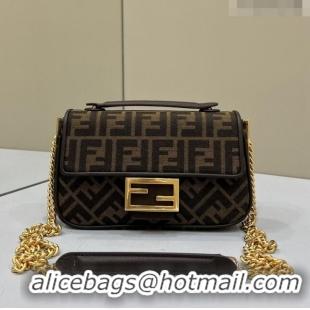 Top Quality Fendi Baguette Chain Midi Bag in FF Fabric 8533A Brown 2022