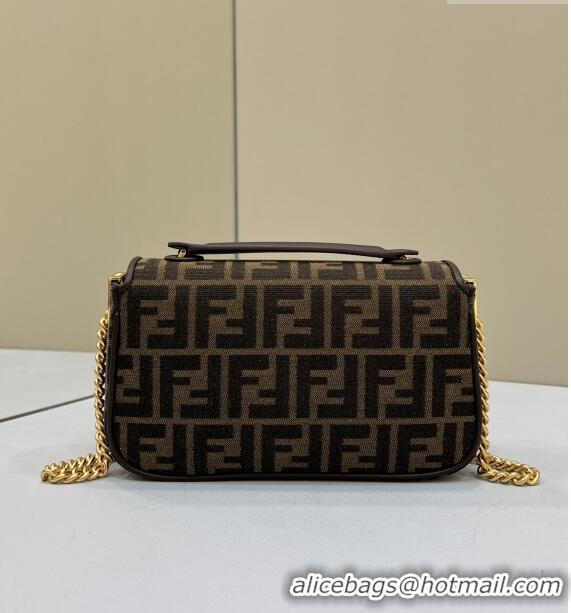 Top Quality Fendi Baguette Chain Midi Bag in FF Fabric 8533A Brown 2022