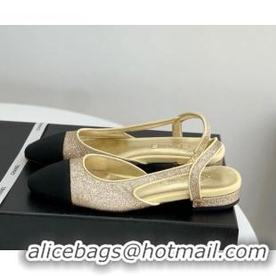 Good Quality Chanel Glitter & Grosgrain Slingbacks Flats G31319 Gold 030374