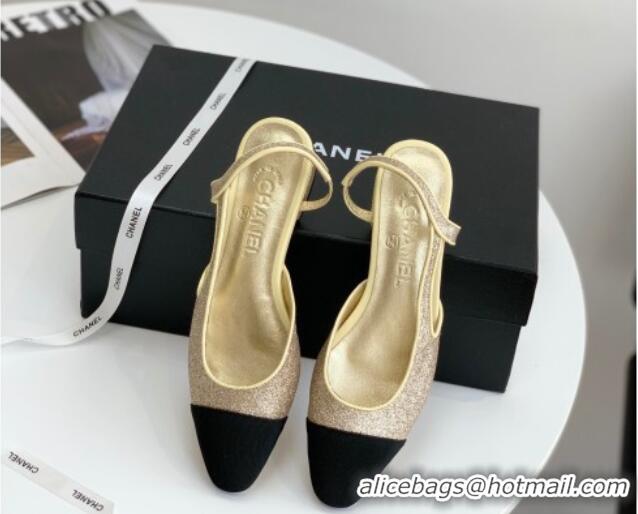 Good Quality Chanel Glitter & Grosgrain Slingbacks Flats G31319 Gold 030374