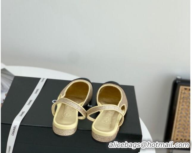 Good Quality Chanel Glitter & Grosgrain Slingbacks Flats G31319 Gold 030374