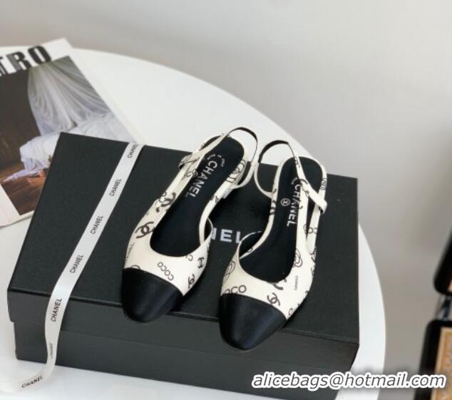 Purchase Chanel Printed Lambskin & Calfskin Slingbacks Flat G31319 White 030376