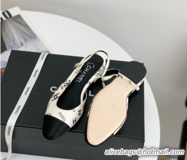 Purchase Chanel Printed Lambskin & Calfskin Slingbacks Flat G31319 White 030376