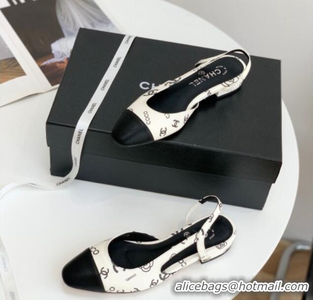 Purchase Chanel Printed Lambskin & Calfskin Slingbacks Flat G31319 White 030376