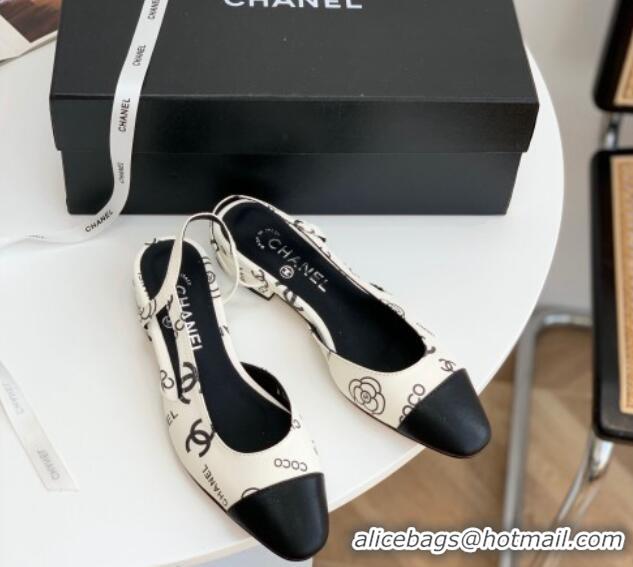 Purchase Chanel Printed Lambskin & Calfskin Slingbacks Flat G31319 White 030376