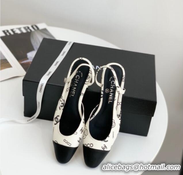 Purchase Chanel Printed Lambskin & Calfskin Slingbacks Flat G31319 White 030376