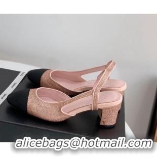 Best Grade Chanel Glitter & Grosgrain Slingbacks Pumps 6cm G31318 Pink 030378