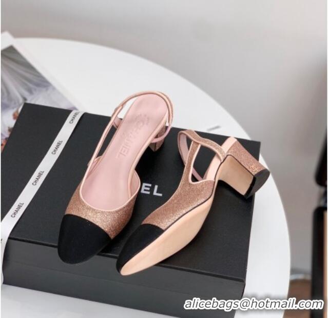 Best Grade Chanel Glitter & Grosgrain Slingbacks Pumps 6cm G31318 Pink 030378