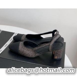 Discount Chanel Glitter & Grosgrain Slingbacks Pumps 6cm G31318 Black 030380