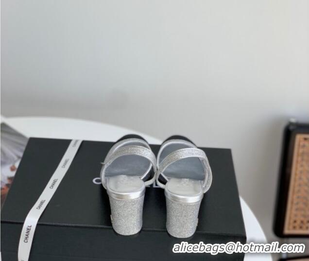 Best Product Chanel Glitter & Grosgrain Slingbacks Pumps 6cm G31318 Silver 030381