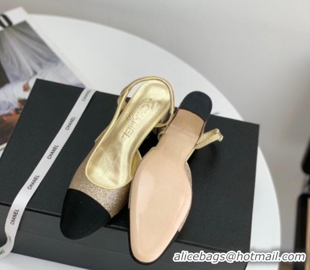 Unique Style Chanel Glitter & Grosgrain Slingbacks Pumps 6cm G31318 Gold 030383