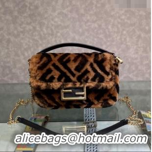 Promotional Fendi Baguette Mini Bag in FF Shearling 0191S Brown/Black 2022