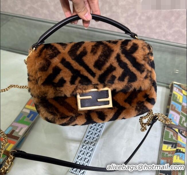 Promotional Fendi Baguette Mini Bag in FF Shearling 0191S Brown/Black 2022