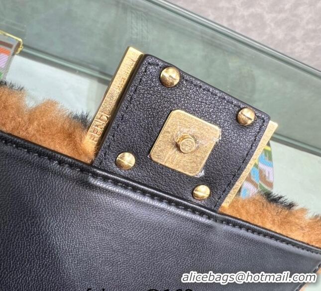 Promotional Fendi Baguette Mini Bag in FF Shearling 0191S Brown/Black 2022