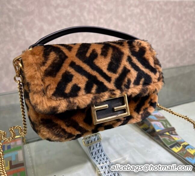 Promotional Fendi Baguette Mini Bag in FF Shearling 0191S Brown/Black 2022