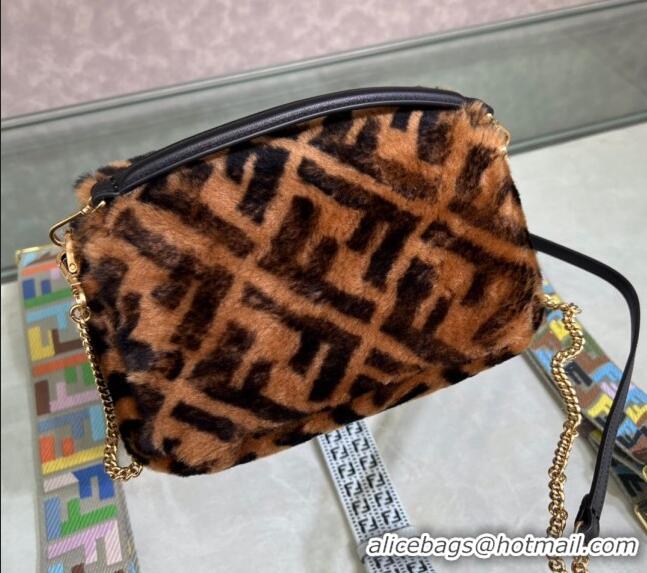 Promotional Fendi Baguette Mini Bag in FF Shearling 0191S Brown/Black 2022