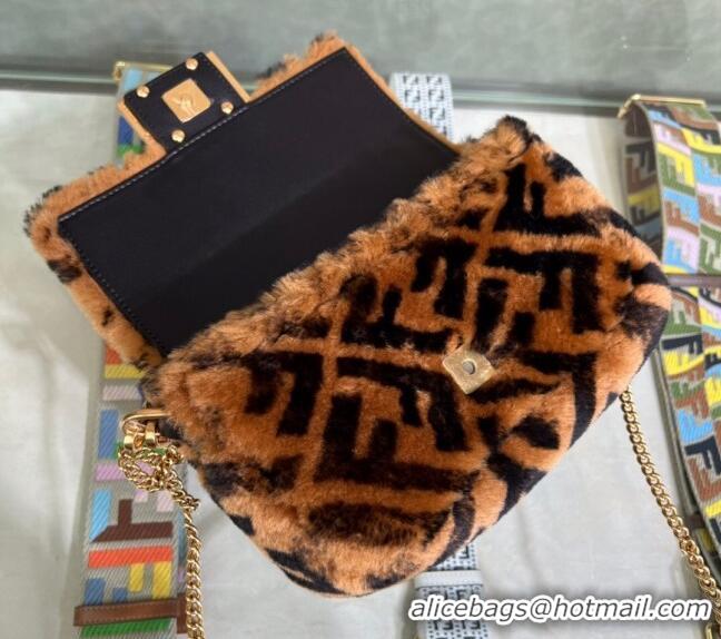 Promotional Fendi Baguette Mini Bag in FF Shearling 0191S Brown/Black 2022