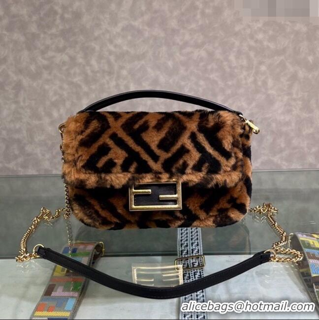 Promotional Fendi Baguette Mini Bag in FF Shearling 0191S Brown/Black 2022