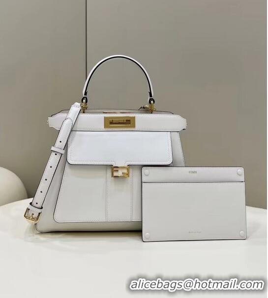 Promotional Fendi Peekaboo Medium Bag in Calf Leather 8596M White 2022