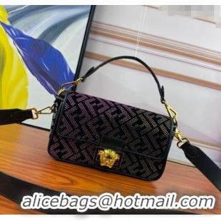 Top Quality Versace x Fendi Crystal Baguette Medium Bag FD2051 Black/Purple 2022