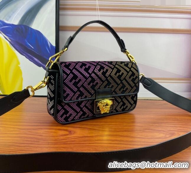 Top Quality Versace x Fendi Crystal Baguette Medium Bag FD2051 Black/Purple 2022