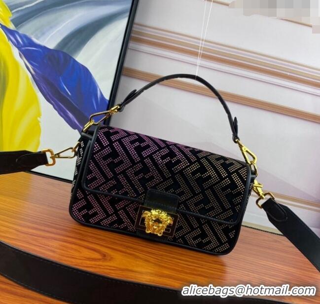 Top Quality Versace x Fendi Crystal Baguette Medium Bag FD2051 Black/Purple 2022