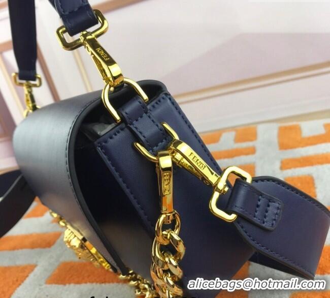 Promotional Versace x Fendi Leather Baguette Medium Bag 8820 Dark Blue 2022