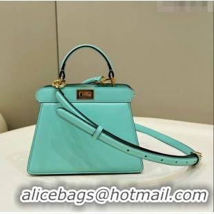 Grade Promotional Fendi Peekaboo ISeeU Petite Bag in Nappa Leather 80062 Turquoise Blue 2023