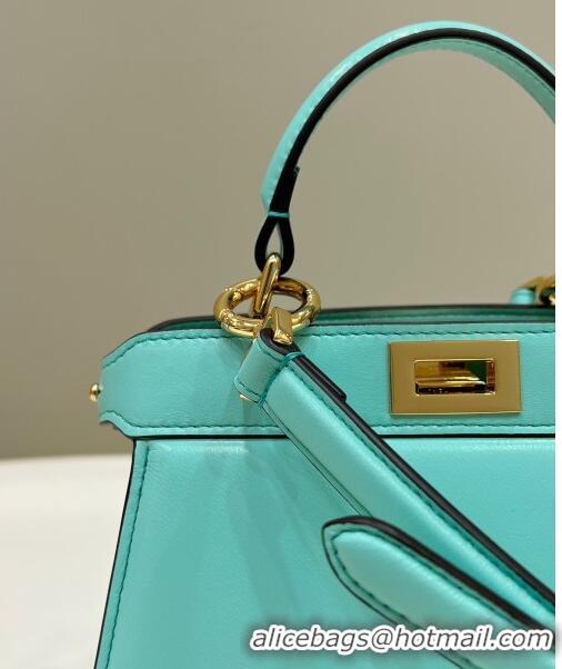 Grade Promotional Fendi Peekaboo ISeeU Petite Bag in Nappa Leather 80062 Turquoise Blue 2023