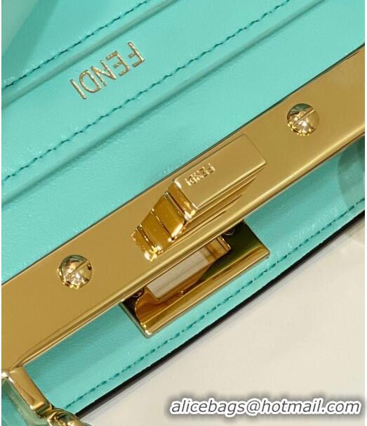 Grade Promotional Fendi Peekaboo ISeeU Petite Bag in Nappa Leather 80062 Turquoise Blue 2023