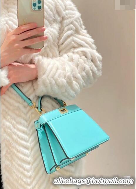 Grade Promotional Fendi Peekaboo ISeeU Petite Bag in Nappa Leather 80062 Turquoise Blue 2023