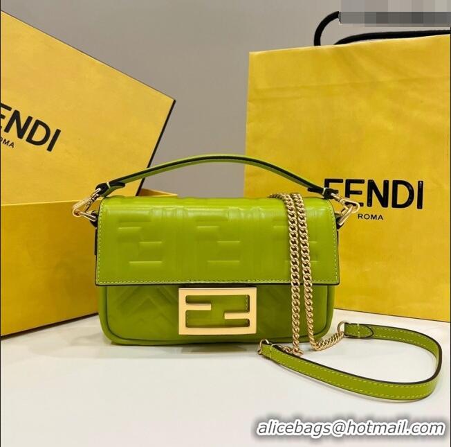 Top Quality Fendi Baguette Mini Nappa Leather Bag 0135AS Acid Green 2023