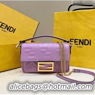 Top Quality Fendi Baguette Mini Nappa Leather Bag 0135AS Lilac Purple 2023