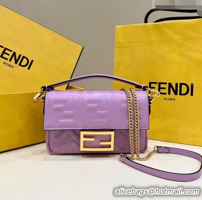 Top Quality Fendi Baguette Mini Nappa Leather Bag 0135AS Lilac Purple 2023