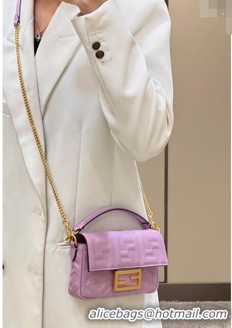 Top Quality Fendi Baguette Mini Nappa Leather Bag 0135AS Lilac Purple 2023