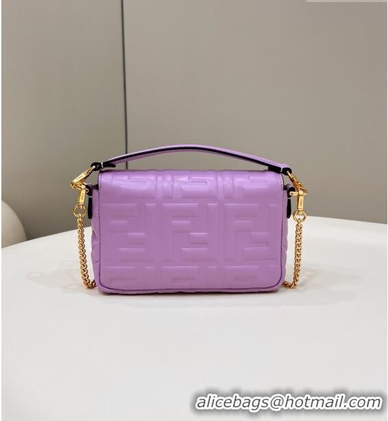 Top Quality Fendi Baguette Mini Nappa Leather Bag 0135AS Lilac Purple 2023