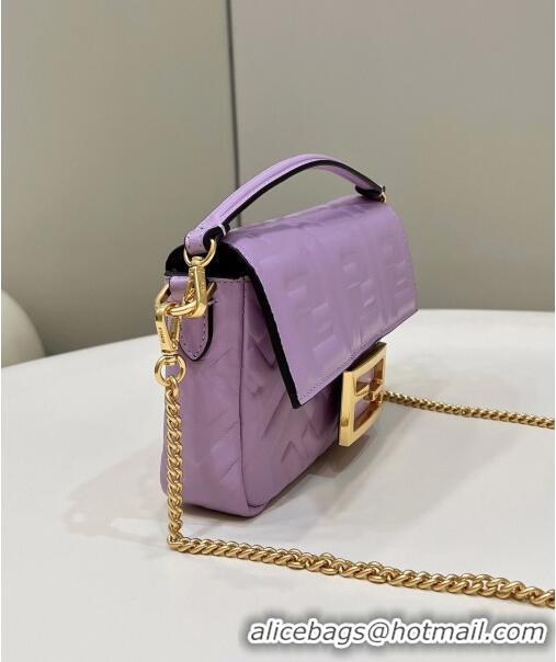 Top Quality Fendi Baguette Mini Nappa Leather Bag 0135AS Lilac Purple 2023