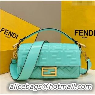 Top Quality Fendi Baguette Medium Nappa Leather Bag 0135AM Turquoise Blue 2023