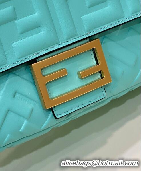 Top Quality Fendi Baguette Medium Nappa Leather Bag 0135AM Turquoise Blue 2023