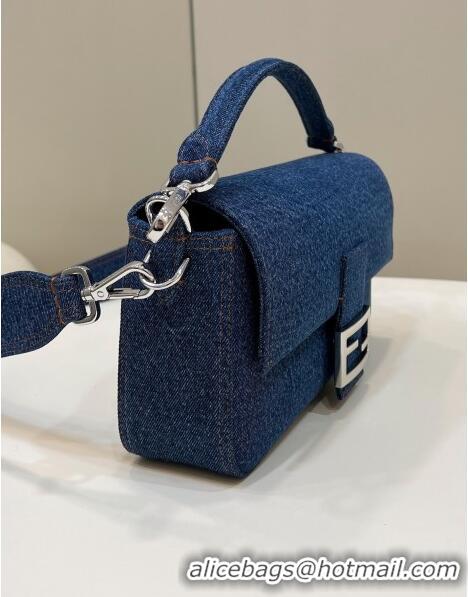 Big Discount Fendi Baguette Medium Denim Bag 8605 Dark Blue 2023