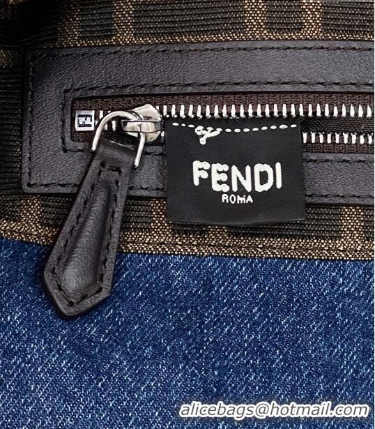 Big Discount Fendi Baguette Medium Denim Bag 8605 Dark Blue 2023