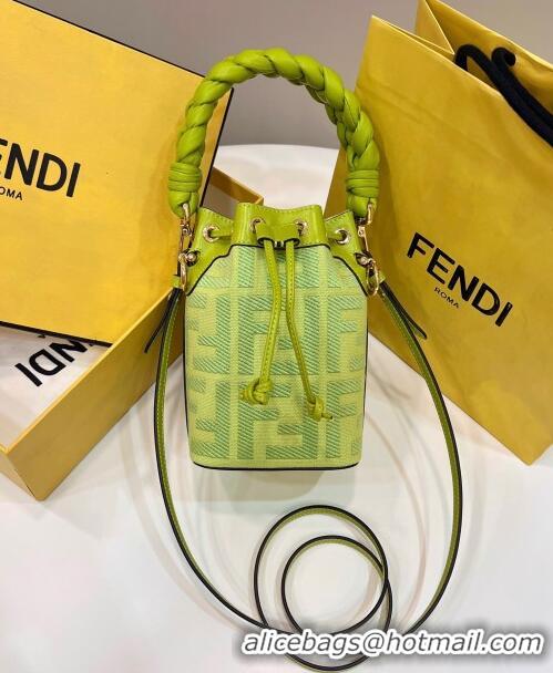 Top Quality Fendi Mon Tresor Mini Bucket Bag in FF Canvas 038D Acid Green 2023