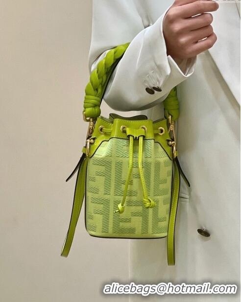 Top Quality Fendi Mon Tresor Mini Bucket Bag in FF Canvas 038D Acid Green 2023