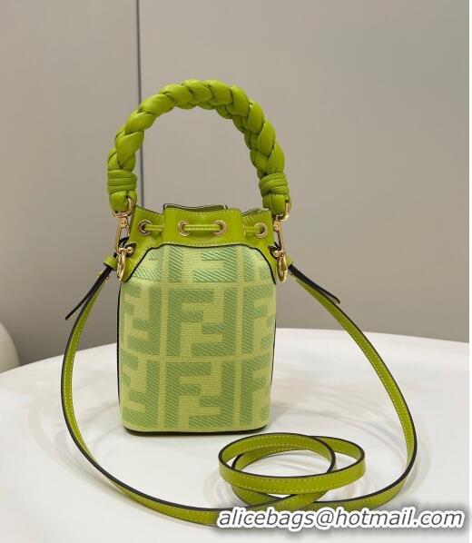 Top Quality Fendi Mon Tresor Mini Bucket Bag in FF Canvas 038D Acid Green 2023