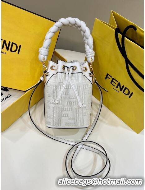 ​Top Promotional Fendi Mon Tresor Mini Bucket Bag in FF Canvas 038D White 2023