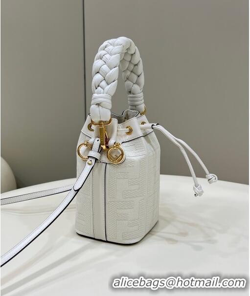 ​Top Promotional Fendi Mon Tresor Mini Bucket Bag in FF Canvas 038D White 2023