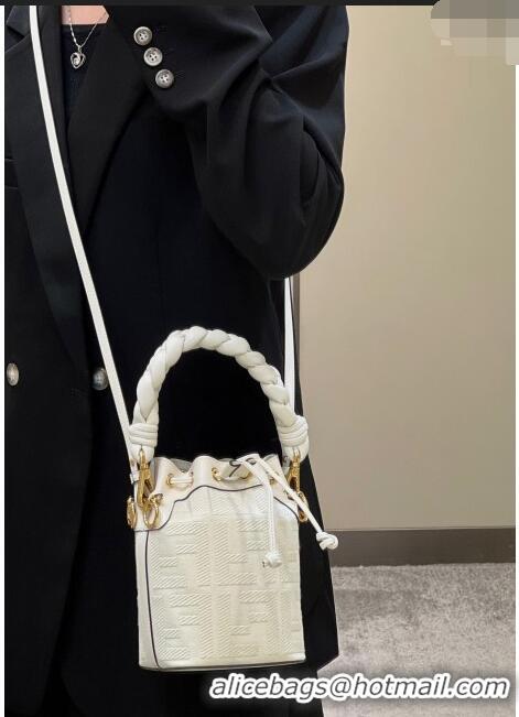 ​Top Promotional Fendi Mon Tresor Mini Bucket Bag in FF Canvas 038D White 2023