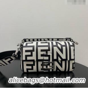 Shop Grade Fendi Baguette Medium Roma Capsule Bag in Two-tone Leather F1267 White/Black 2023